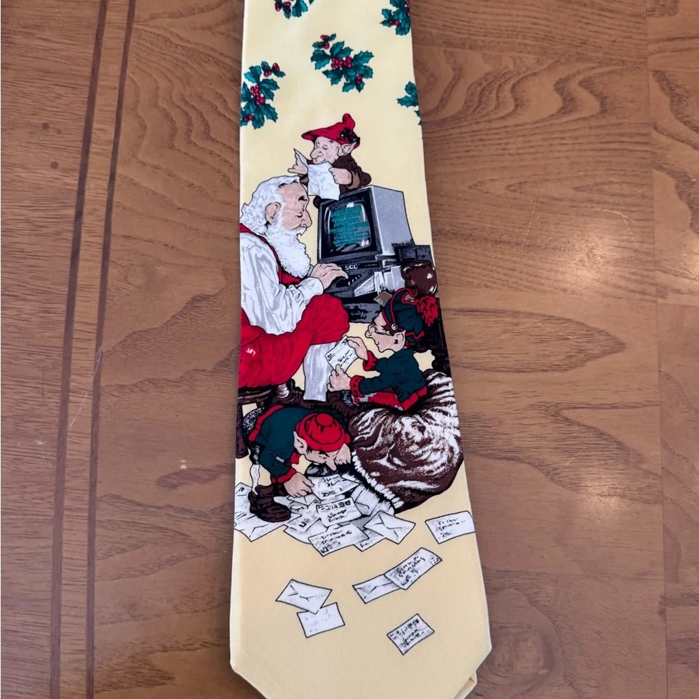 The Saturday Evening Post Mens Vintage 1997 Santa Elves letters ‎ Christmas tie